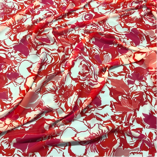 Шелк шифон принт Roberto Cavalli красно-малиновые цветы