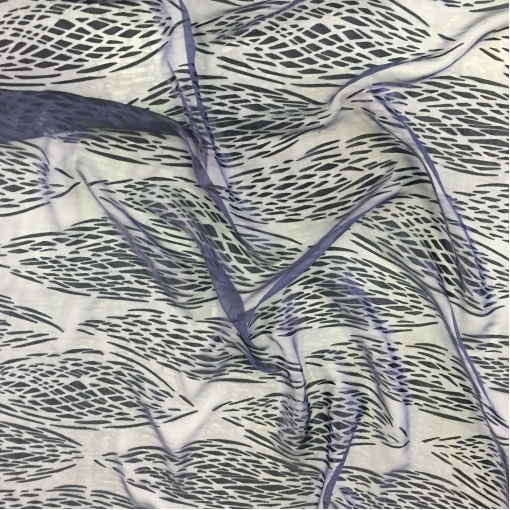 Шелк с вискозой деворе принт Valentino абстрактные листья серо-синего цвета
