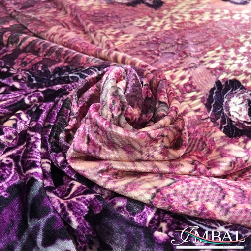 Панбархат вискозный на шелковой основе дизайн Armani купон сиренево-розовый леопард