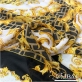 Шелк шифон принт Versace платок 135см х 135см  золотые вензеля на клетчатом фоне