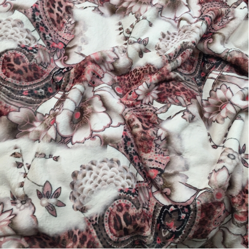 Мех искусственный средневорсовый ETRO цветы, леопард и огурцы в красной гамме