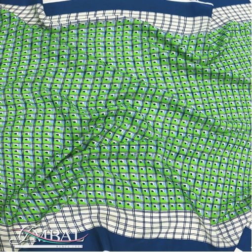 Шелк атласно-матовый принт Prada зелено-синяя клетка