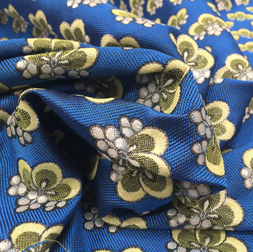 Жаккард принт Gucci цветочные узоры на ярко-голубом фоне