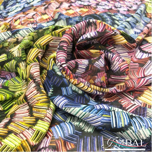 Шёлк крепдешин полупрозрачный принт Missoni абстрактные разноцветные спирали