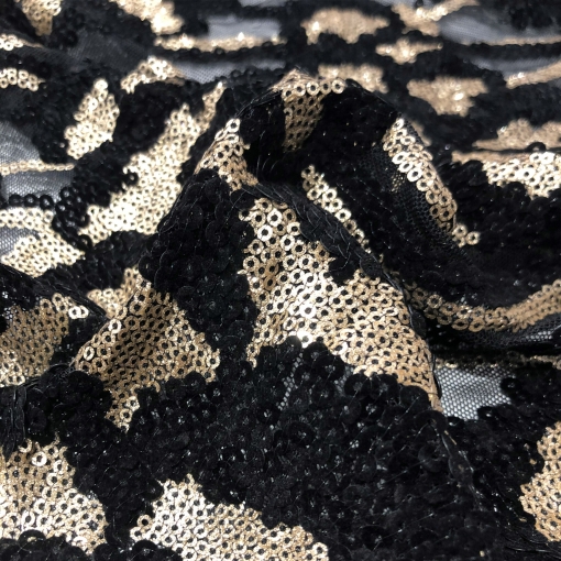 Кружево на сетке стрейч дизайн Elie Saab вышивка с золотистыми пайетками 
