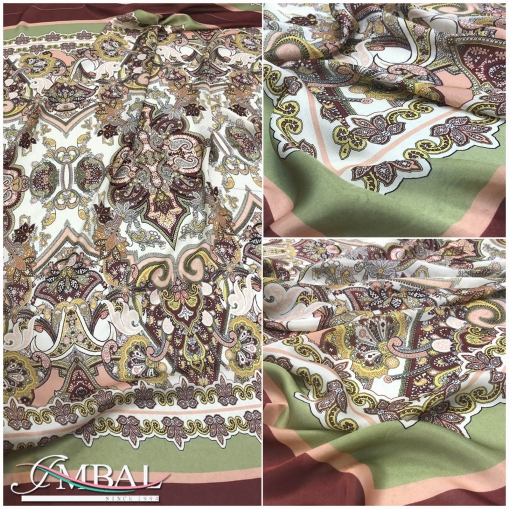 Шелк матовый полупрозрачный принт ETRO платок в оливково-бронзовых тонах