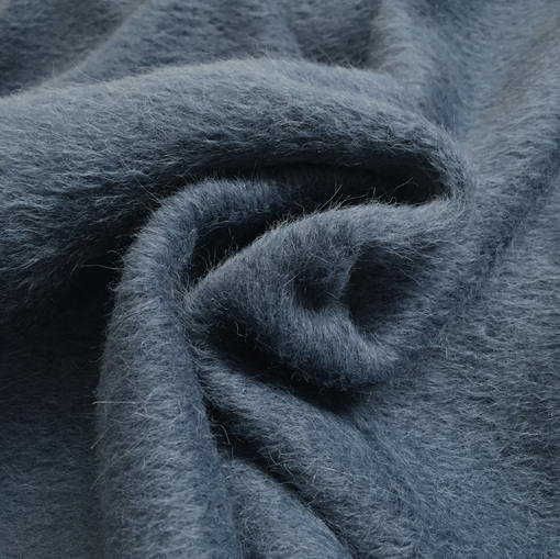 Пальтовая ворсовая тёплая шерсть альпака сине-голубого цвета