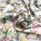 Шелк атласный принт Blumarine тропические цветы на молочном фоне