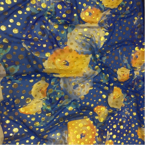Шелк креповый принт Gai Mattiolo желто-синие горохи с люрексом 