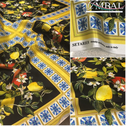 Шелк матово-атласный платки 70х70 принт D&G лимоны и мозаика