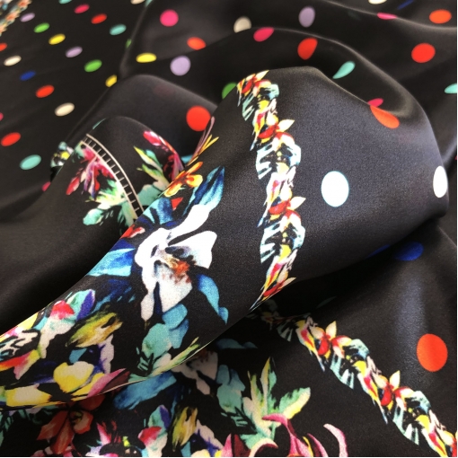 Шелк атласный принт Moschino платок с цветными горошинами