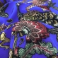 Шелк креповый принт Blumarine павлины и  цветы на ярко-синем фоне