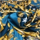 Шелк атласный стрейч принт Versace вензеля, ремни и звезды