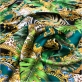 Шелк атласный принт Versace листья и леопард на черном фоне 