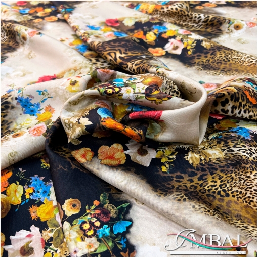 Шелк твил принт Ferragamo коричневый леопард с мелкими цветами