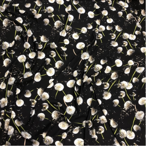 Шелк креповый матовый стрейч принт Blumarine одуванчики на черном фоне